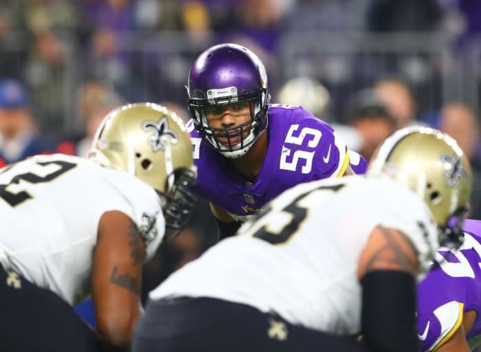 Minnesota Vikings linebacker Anthony Barr (55) against the New Orleans Saints. Mandatory Credit: Mark J. Rebilas-USA TODAY Sports